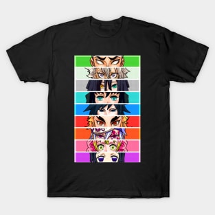 The nine Hashira + Retro Style Demon Slayer T-Shirt